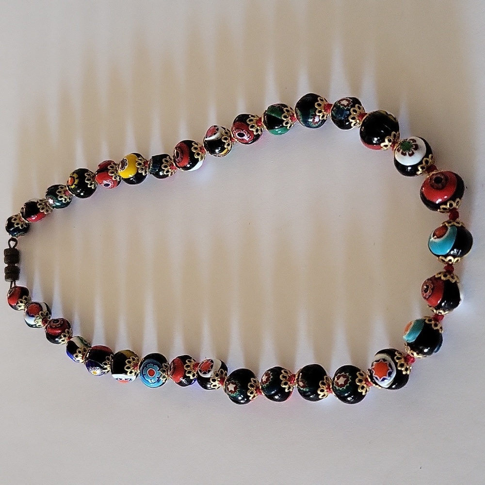 Vintage Venetian Millefiori Murano Italian Glass Bead Necklace